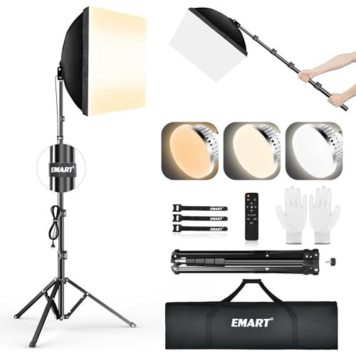 EMART Softbox Lighting Kit, 40 x 40cm, with 3000K-6000K 85W Bulb, with Remote Control, for Studio Photography, Portrait Photography, Video Recording Lighting (1 pc.)