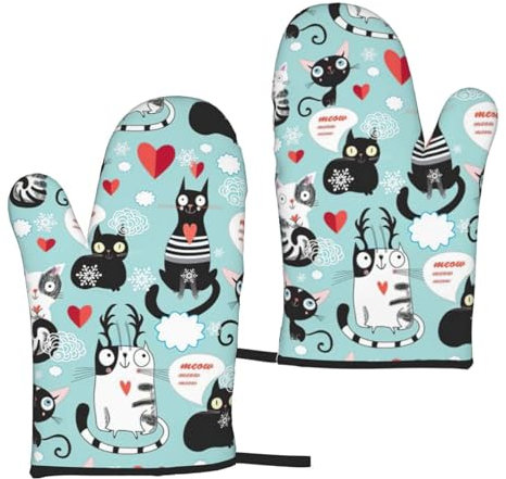 Wurton Hitzebeständige Grillhandschuhe, unisex, Mikrowellen-Handschuhe, Küchen-Zubehör, 15 x 27 cm, Schwarz und Weiß