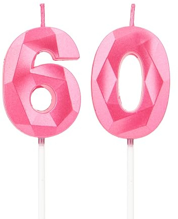 DTXLX Pink Number 60 Birthday Candles Cake Decoration | 60th, Happy, Toppers, for, Parties, Weddings, Company, Anniversaries