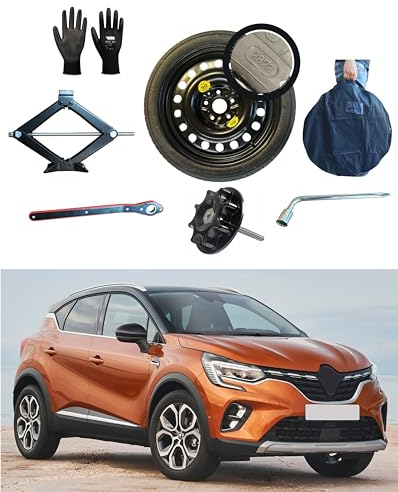 Kit Roue de secours 17 compatible avec Renault Captur 5 trous (2020>) avec Cric, Clé, Vis, Gants et Sac
