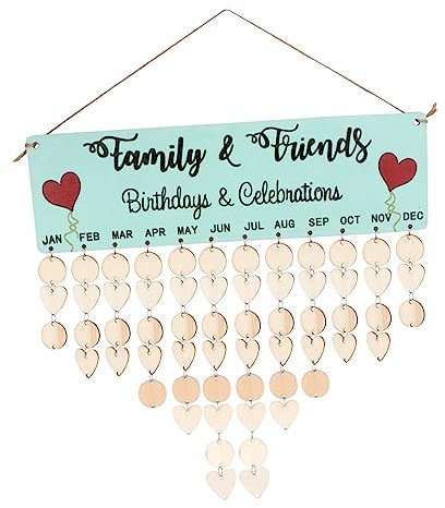 GOOHOCHY Holzkalender Geburtstagskalender-erinnerung Mit Brett Und Runden Sowie Herz-holzscheiben Wandkalender Für Familiengeburtstage Diy-kalender Zum Aufhängen Ohne Werkzeug Nötig
