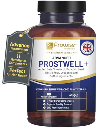 Advanced Prostwell Plus 60 Vegan Capsules Added Beta Sitosterol, Pumpkin Seed, Nettle Root, Lycopene and 7 Other Ingredients - Prostate Supplements for Men - Men Health Supplements by Prowise