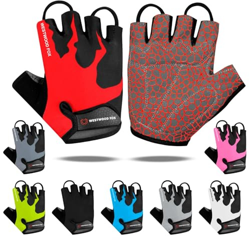 WESTWOOD FOX Gants de cyclisme demi-doigts unisexes rembourrés poignées paume vélo été équitation VTT gants pour homme femme anti-dérapant Mitaines courtes VTT vélo de randonnée sport gants escalade