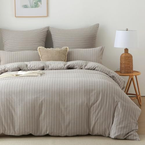 SOULFUL Bettwäsche 135x200 Baumwolle Gestreift, 100% Gewaschene Baumwolle Grau Bettwäsche-Sets mit Reißverschluss öKotex Zertifiziert Enthält 1 Bettbezug 135x200 und 1 Kissenbezüge 80x80