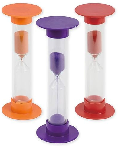 TimeTEX Sanduhren Set L 3-TLG., 14,5 cm hoch, 5 cm ø (10/15/20 Minuten) | Bunte Sanduhren für Kinder
