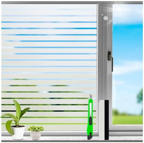 HONLONE Frosted Privacy Window Film, White Stripe Frosted Window Film