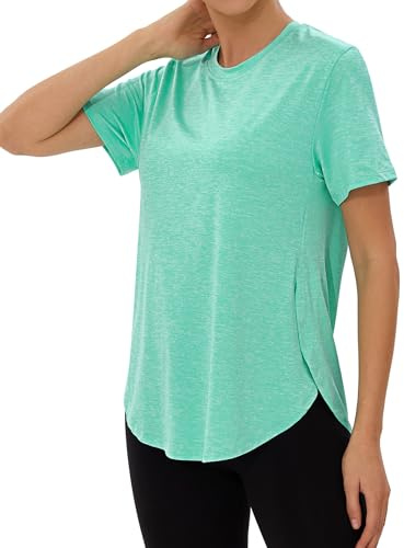 Wayleb Maglia Sportiva Donna Estiva a Maniche Corte – T-Shirt Girocollo Funzionale, Traspirante, Leggera, per Yoga e Fitness con Spacchi Laterali, Verde S