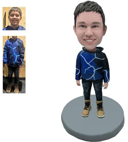 Wackelkopf, der kleine Junge trägt einen Kapuzenpullover, ein Geburtstagsgeschenk, individueller Wackelkopf, personalisierbar, Action-Figur basierend auf Ihrem Foto, personalisierte, einzigartige