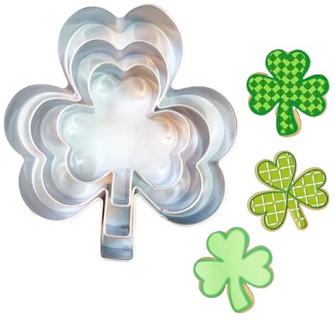 CKCSHI 3pcs St. Patrick's Day Clover Cookie Cutter Set, Shamrock Cookie Cutter, Stainless Steel