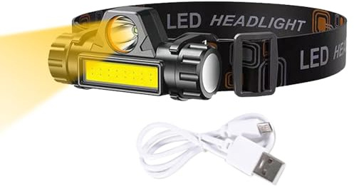 Frfik Torcia frontale ricaricabile a LED, 1200 mAh, super luminosa, fascio largo 90° e faretto regolabile USB, lampada frontale impermeabile XPE/5 W, per campeggio e corsa all'aperto