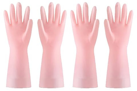 SXTYYH Rubber Gloves for Kitchen Gloves Washing Dishes Reusable Cleaning Gloves Thick Dish Washing Gloves(Pink,2 PAIRS_M)