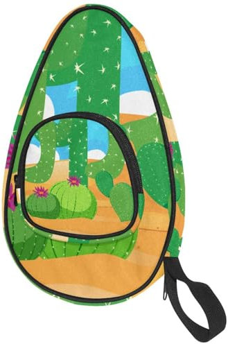 VAPOKF Housse pour raquette de tennis de table, terrain du désert avec beau sac de raquette de ping-pong cactus avec pochette pour 4 à 5 balles