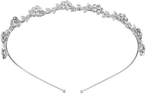 VICASKY Kristall Braut Blume Verlässt Krone Stirnband Tiara Kopfschmuck Haarreifen Damen Elegant Diadem Hochzeit Silber Haarreif Haarschmuck Blumenkranz Haare Gold Brautschmuck Dirndl