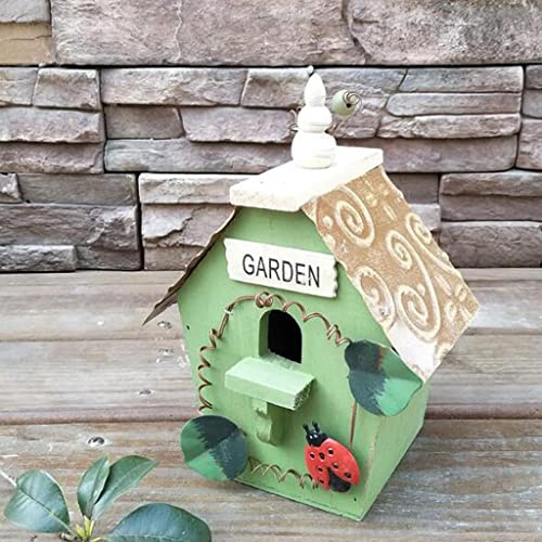 Vogelhaus-Set aus natürlichem Holz, für Garten, Outdoor-Dekoration, buntes Vogelhaus, Futterhütte mit Jutekordel, 3-teilig
