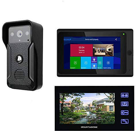 JKJZSALJ Interphone vidéo 7 à 2 écrans avec IR-Cut HD 1000TVL, caméra Filaire, Sonnette, système WiFi sans Fil
