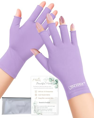 jozidea UPF50+ UV Handschuhe Nägel, Einheitsgröße, Lavendelviolett | Fingerlos, Schutz vor Sonne und UV-Strahlen, Kühlendes Stretchgewebe, Atmungsaktiv, 2 Größen, Für Zuhause & Nagelstudio