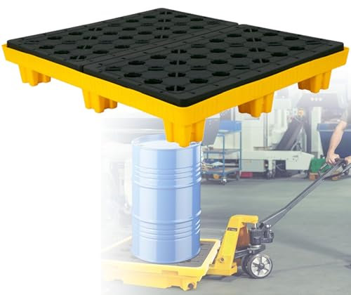 Plataforma modular de contención de derrames con bolsillos para montacargas, bandeja apilable a prueba de fugas para garaje, cocina, sótano y almacenamiento industrial