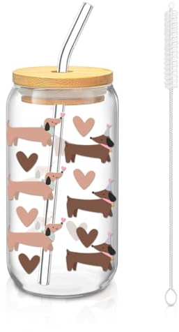 MQIAN Taza Perro Salchicha, Vaso con Pajita y Tapa, Regalos de Perros Salchichas para Cualquier Tipo de Bebidas Frías y Calientes