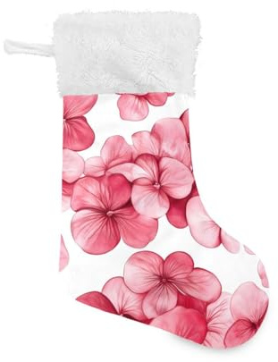 OTVEE Red Hydrangea Flowers Pattern Christmas Stockings 1 Piece, 17.7 inches Velvet Hanging Decorations Stockings for Family Holiday Fireplace Xmas Tree Party