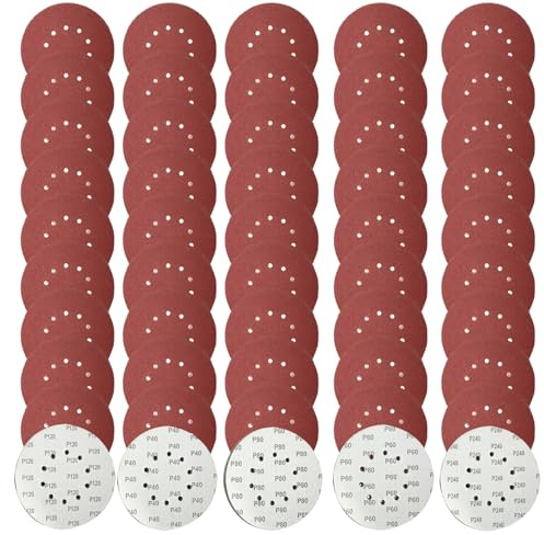 Lot de 50 disques abrasifs de 225 mm en oxyde d'aluminium avec crochet et boucle, grain 40/60/80/120/240 pour outils de ponçage et de polissage