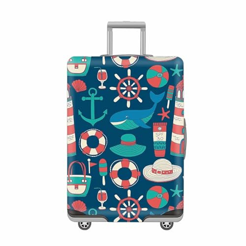 Kofferschutzhülle Elastisch, Reisekoffer Schutzhülle, Kofferbezug Waschbar Wiederverwendbar, Staubdicht Polyester Gepäckabdeckung Koffer mit Reißverschluss (Strand- und Meeresstil, L (26-28 Zoll))