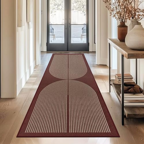 Capslpad Teppich Läufer Flur 80x200cm Jute Aussehen KüchenTeppich Natürlich Waschbar Teppich Rot rutschfest Küchenläufer Korridor läufer Flur Küche,Schlafzimmer, Balkon