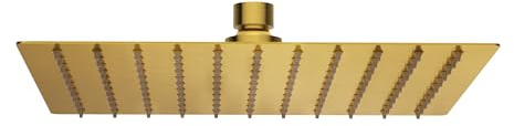 Balneo CASCADE Regendusche set Modell 2 – Gold Edelstahl AISI 304 – Duschsystem Ohne Armatur – Quadratische Kopfbrause 250x250mm – Entspannender Wasserstrahl – Regenwalddusche