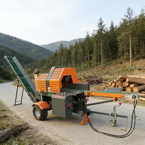 Spaccalegna elettrico resistente da 5 tonnellate con struttura orizzontale compatta, cuneo in acciaio resistente e ciclo di funzionamento rapido per tagliare tronchi di legno duro e conifere per la