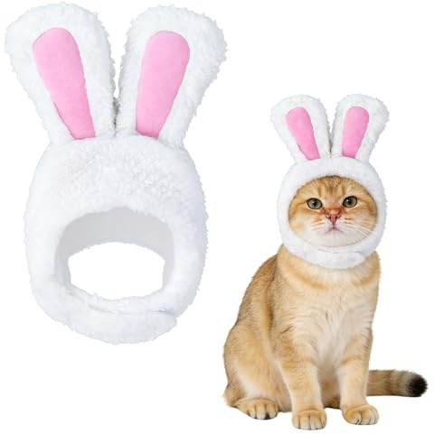 Miaija Cappello con orecchie di coniglio pasquale per cani, bianco soffice, copricapo per cosplay, costume pasquale, accessorio per gatti e cani di piccola taglia