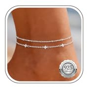 Nelytiya Fussketten Für Frauen Silber 925 Doppelte Wasserdicht Zirkonia Fußkettchen Für Damen Zierlich Fußkettchen Verstellbares Fußkette Silber Strand Fußschmuck