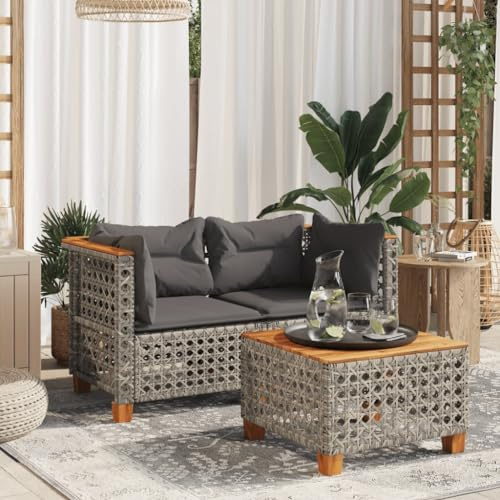 IBUQDDV Garten-Ecksofas mit Kissen 2 STK. Grau Poly Rattan Lounge-Set Abnehmbare Bezüge Wetterbeständig