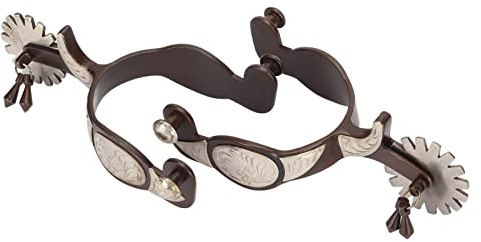 Bvznmilhd Western Cowboy Spurs, Pferdesporen mit Retro Blumenverzierungen, Carbon Stahl Metall Sporen für Stiefel, Drehbare Räder zur Sanften Pferdeführung, Bronze German Silver Zierplatte