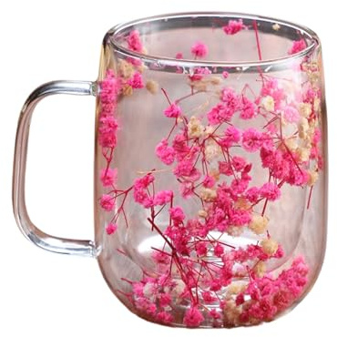 Tasse à thé en verre transparent à double paroi avec poignée – Pour whisky, lait, bière, jardin, balcon, extérieur, jardin, parc, maison, école, pique-nique, fête