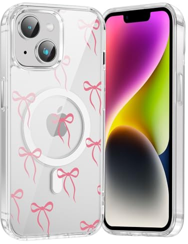 Yoedge Magnetica Cover per iPhone 14/iPhone 13 Papillon, Aesthetic Fiocco Summer Motivo Rosa Bow Disegni per Donne Regalo, Compatibile con MagSafe,Trasparente Silicone Custodia Case per iPhone 13 6,1