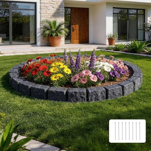 VEVOR Bordure de Jardin Imitation Pierre 4,7 m Bordure Parterre Aspect Pierre Plastique PE pour Pelouse Allée, Lot de 4, 6 Briques par Section 1190x155x100 mm, 8 Piquets, sans Creuser, Noir Anthracite