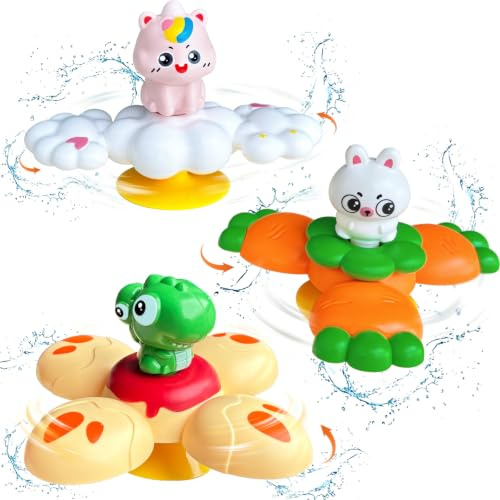 Kulveanju Hand Spinner Bebe Jouet - 3 Pièces Animal Jouet Ventouse Chaise Haute, Jeu Bain, Jeux Ventouse Bebe pour Voyage en Avion/Voiture, Toys Sensoriel Cadeau pour Enfants, Filles, Garçons