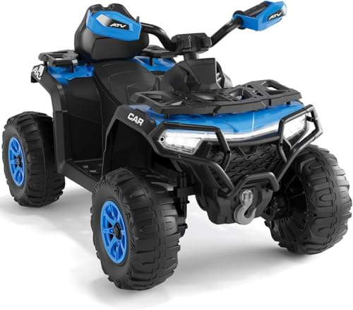Aptliton 12V Kids Electric Ride-On Quad Bike – Parent Remote Control, LED Lights, Safety, Early Learning ATV – Boys & Girls – Dual Motors, Spring Suspension, Music, wireless, USB, Blue