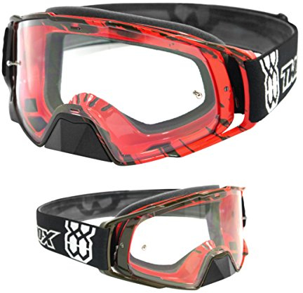 TWO-X Cross-Brille - Motocross-Brille Rocket mit klarem Glas - Motorrad-Brille - Enduro & Downhill - Schutz-Brille - Klarglas - Crush Schwarz-Rot