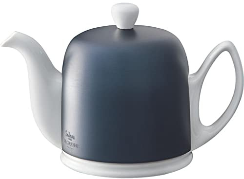 Guy Degrenne Salam Minérale Théière 4 Tasses Corps Blanc Cloche Cobalt | Théière 4 tasses (70 cl) en porcelaine blanche, cloche cobalt en acier doublée de feutrine, résiste aux chocs et aux taches