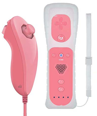 ameego GN-009RN Unique Design Wireless Remote Controller & Nunchuck Controller with Silicon Case and Wrist Strap for Nintendo Wii & Wii U & Mini Wii - Hot Pink