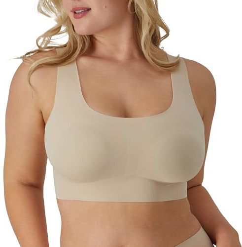 Bali Comfort Revolution Wireless T-Shirt Bra, Wireless Full-Coverage Bra, Pullover Wirefree T-Shirt Bra, Nude, Small