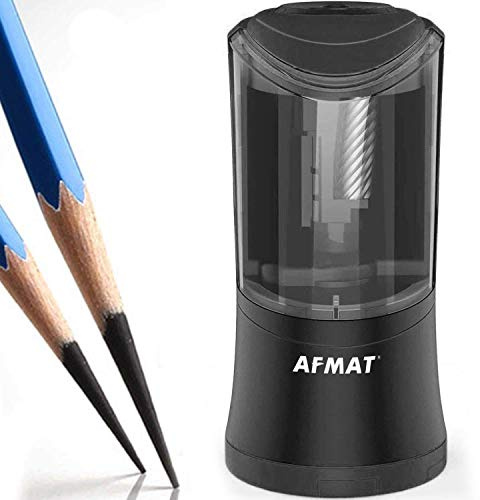 AFMAT Rechargeable Long Point Pencil Sharpener, 2 Holes, Fast Sharpen & Auto Stop, 8-17mm Super Long Point, Artist Pencil Sharpener for 6-9.6mm Large Pencil, Charcoal/Drawing/Sketching/Colored Pencils