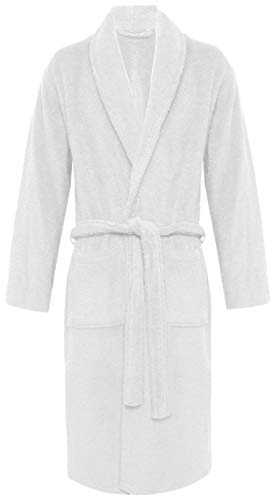 Unisex Mens Womens 100% Luxury Egyptian Cotton Super Soft Terry Towelling Bath Robe Ladies Dressing Gowns Towel Bathrobe Nightwear Housecoat (Shawl Neck/White)