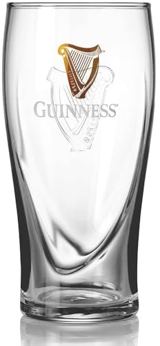 Guinness Gold Sparkle - Vasos de pinta con diseño de arpa distintiva - 16 onzas - Juego de 4