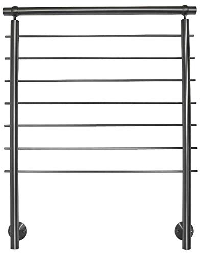 TIBU Edelstahl Geländer Handlauf für seitliche Montage 0,8m - 5,95m für Treppe Balkon Terrasse mit waagerechte Streben - Variante: Länge 080 cm mit 2 Pfosten und 7 Streben Seitenabstand 30mm