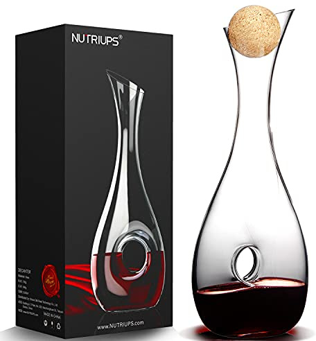 NUTRIUPS Wine Decanter with Stopper, Hand Blown Wine Carafe, Pierced Decorative Snail Decanter with Brush