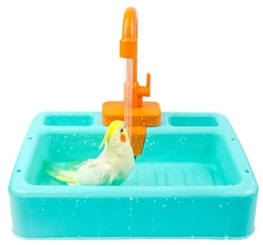 kathson Bird Bathtub,Parrot Shower Box,Automatic Parakeet Bathtub with Faucet,Bird Bathing Tub Container Cage Accessory or Small Medium Birds Cockatiel Lovebird Budgie