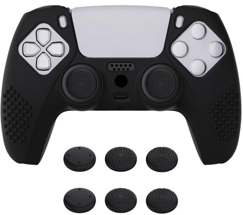 eXtremeRate PlayVital Coque Manette pour ps5 Grip Antidérapant Protection,Étui Housse Silicone avec 6 Capuchon Joystick pour ps5 Controller-Noir,Édition Cloutée 3D
