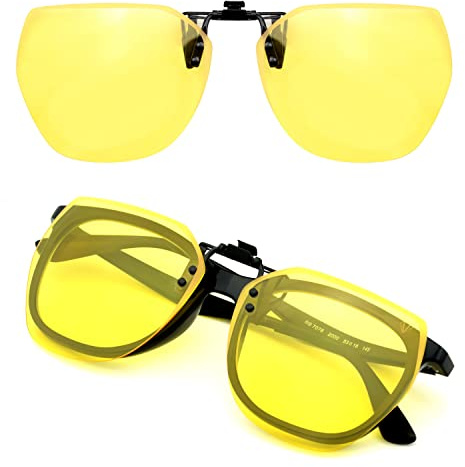 CREYESTAL Clip Occhiali Guida Notturna Polarizatti, Lenti Gialli Sovraocchiali da guida per la Notte, Ultraleggero, Uomo, Donna, Certificato CE