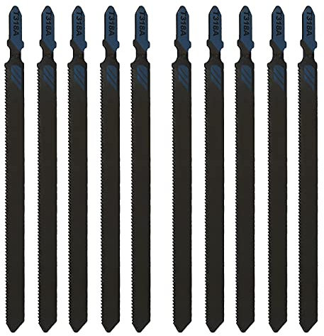 EMSea Lot de 10 lames de scie sauteuse T136A en acier rapide de 107 mm de longueur de travail droites à coupe rapide avec tige en T pour bois et métal